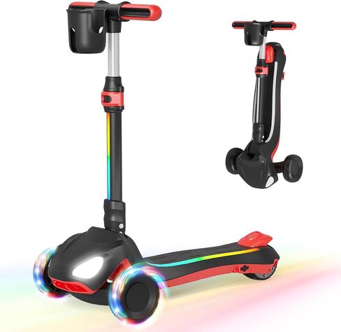 Electric Scooter for Kids Ages 3-12, 3 Adjustable Heights, Foldable & LED Display, Thumb Throttle, 5MPH Safe Speed, 60min Riding, Headlight & Standpipe lamp & Pedal Lights, Kids Gifts in Saudi Arabia