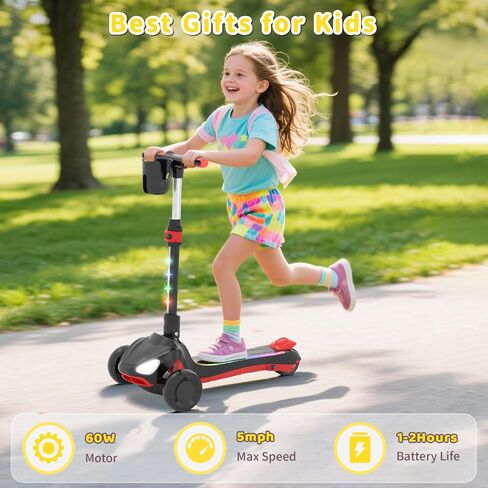 Electric Scooter for Kids Ages 3-12, 3 Adjustable Heights, Foldable & LED Display, Thumb Throttle, 5MPH Safe Speed, 60min Riding, Headlight & Standpipe lamp & Pedal Lights, Kids Gifts in Saudi Arabia
