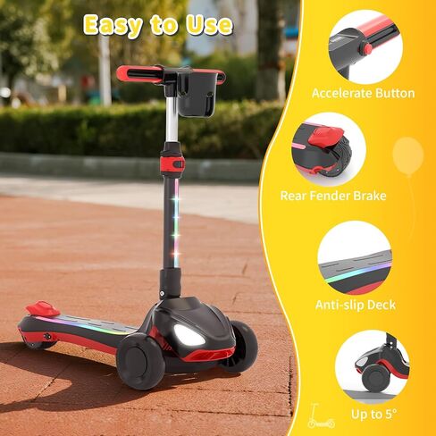Electric Scooter for Kids Ages 3-12, 3 Adjustable Heights, Foldable & LED Display, Thumb Throttle, 5MPH Safe Speed, 60min Riding, Headlight & Standpipe lamp & Pedal Lights, Kids Gifts in Saudi Arabia
