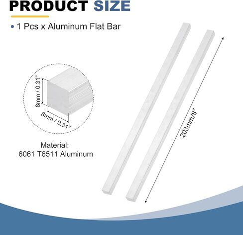 MECCANIXITY Square Aluminum Flat Bar, 2Pcs 5/8" Thick 5/8" Width 8" Length 6061 Aluminum Flat Plate, 16 x 16 x 203mm T6511 Solid New Mill Stock for Industrial in Saudi Arabia