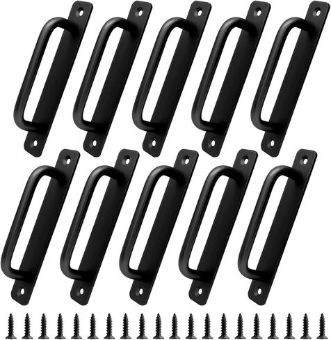 Piutouyar 10 Pack Aluminum Alloy Sliding Barn Door Handle, 128mm / 5 Inch Hole Center Gate Door Handle, Closet Door Pulls with Plate for Kitchen, Cabinet, Bathroom, Closet, 5.9 Inch Long (Black) in Saudi Arabia