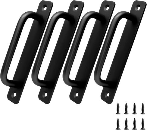 Piutouyar 10 Pack Aluminum Alloy Sliding Barn Door Handle, 128mm / 5 Inch Hole Center Gate Door Handle, Closet Door Pulls with Plate for Kitchen, Cabinet, Bathroom, Closet, 5.9 Inch Long (Black) in Saudi Arabia