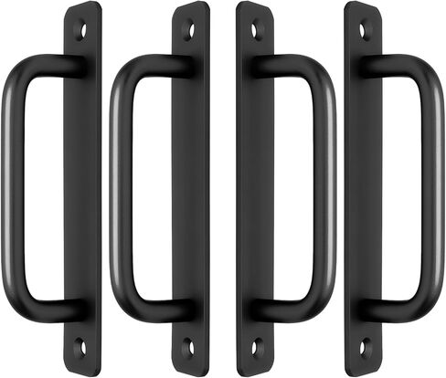 Piutouyar 10 Pack Aluminum Alloy Sliding Barn Door Handle, 128mm / 5 Inch Hole Center Gate Door Handle, Closet Door Pulls with Plate for Kitchen, Cabinet, Bathroom, Closet, 5.9 Inch Long (Black) in Saudi Arabia