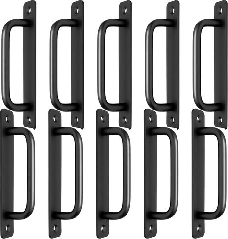 Piutouyar 10 Pack Aluminum Alloy Sliding Barn Door Handle, 128mm / 5 Inch Hole Center Gate Door Handle, Closet Door Pulls with Plate for Kitchen, Cabinet, Bathroom, Closet, 5.9 Inch Long (Black) in Saudi Arabia