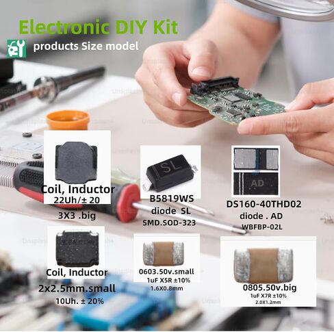 HAILUE150PCS مكثف الهاتف المحمول 50V SMD DIODE ، مجموعة محث ، مجموعة الصمام الثنائي ، مجموعة المكثفات ، 0603.0805 50V 1UF ، SL ، DIODE ، 10UH 22UH POWER.SITABLE in Saudi Arabia
