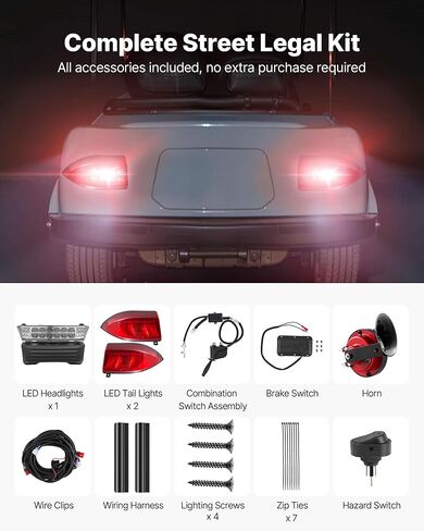مجموعة مصباح Cart Vevor Golf Cart ، 12 فولت ، مصباح أمامي LED LED القانوني في الشارع ومجموعة الخلفية مع تسخير الأسلاك ، إشارات الدوران ، ضوء الخطر ، قرن التبديل ، وسادة الفرامل ، الرمز البريدي ، الإسكان ABS ، من أجل Yamaha G29 2007 in Kuwait