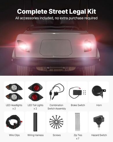مجموعة مصباح Cart Vevor Golf Cart ، 12 فولت ، مصباح أمامي LED LED القانوني في الشارع ومجموعة الخلفية مع تسخير الأسلاك ، إشارات الدوران ، ضوء الخطر ، قرن التبديل ، وسادة الفرامل ، الرمز البريدي ، الإسكان ABS ، من أجل Yamaha G29 2007 in Kuwait