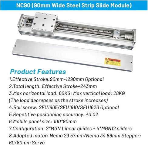90mm Wide Ball Screw Actuator Sliding Table Linear Rail 60KG Load Single Axis Linear Motion Stage(60 Motor Bracket,190mm SFU1610) in Saudi Arabia