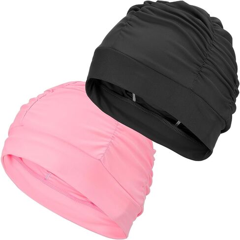 Fabric Swim Cap Polyester Swimming Hat Elastic Swimming Cap for Women and Men Adult Long Hair in Saudi Arabia