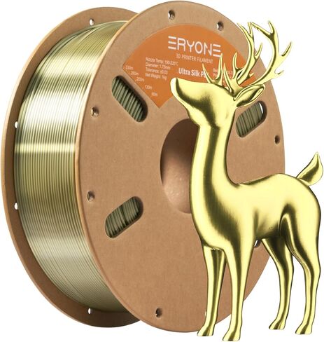 خيوط حرير ERYONE PLA+ 1.75 مم خيوط طابعة ثلاثية الأبعاد لامعة مطورة، لمسة نهائية لامعة، تناسب معظم الطباعة الثابتة لطابعات FDM، 1 كجم (2.2 رطل)/بكرة، ذهبي فاتح in Kuwait