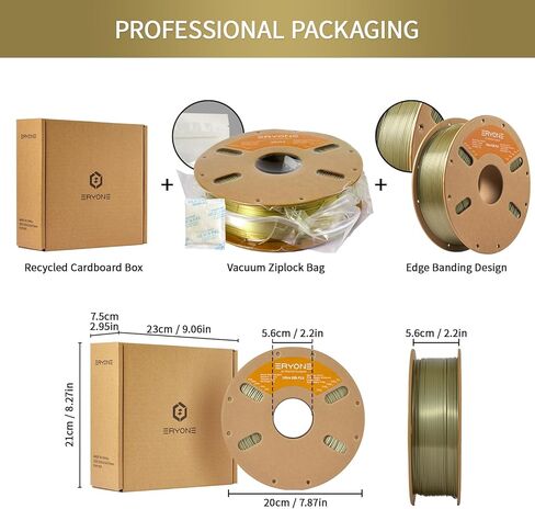 خيوط حرير ERYONE PLA+ 1.75 مم خيوط طابعة ثلاثية الأبعاد لامعة مطورة، لمسة نهائية لامعة، تناسب معظم الطباعة الثابتة لطابعات FDM، 1 كجم (2.2 رطل)/بكرة، ذهبي فاتح in Kuwait