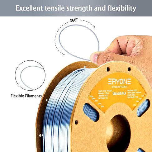 خيوط حرير ERYONE PLA+ 1.75 مم خيوط طابعة ثلاثية الأبعاد لامعة مطورة، لمسة نهائية لامعة، تناسب معظم الطباعة الثابتة لطابعات FDM، 1 كجم (2.2 رطل)/بكرة، ذهبي فاتح in Kuwait