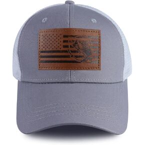 American Flag with Bass Trucker Hats for Men, Adjustable Leather Patch Mesh Fishing Baseball Cap in Kuwait