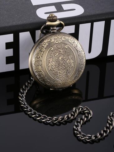 ساعة جيب كوارتز Hicarer للرجال بمينا أسود وسلسلة أرقام رومانية عتيقة كهدايا عيد الميلاد in Kuwait