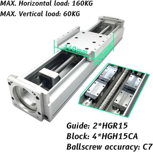 125mm Width Fully Enclosed Sliding Table Linear Guide Stage Dust Cover X Y Z Axis Actuator Module SFU2005 160KG Load(Horizontal Dispaly) in Saudi Arabia
