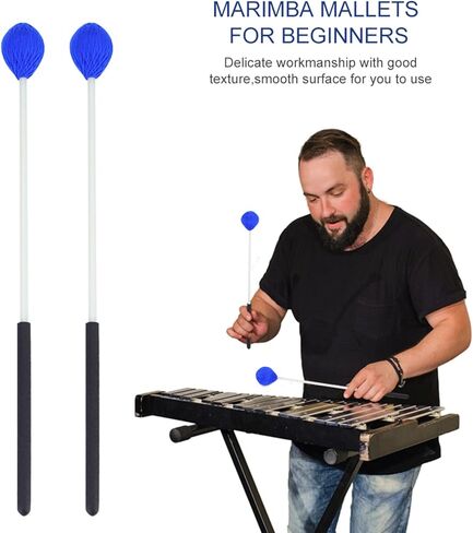 1 Pair Yarn Head Keyboard Marimba Mallets, Vibraphone Mallets with Fiberglass Handles, Mallets Percussion for All Kinds of Bass Percussion Instruments, Blue in Kuwait