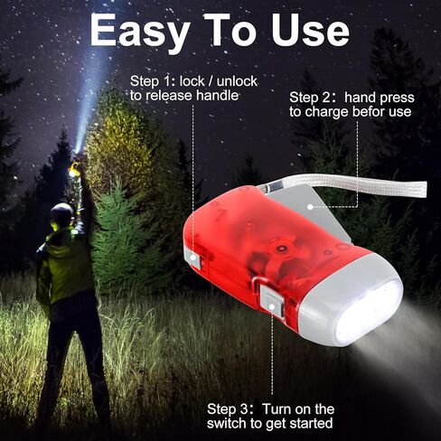 48 Pcs Hand Crank Flashlight No Battery Required Torch Light Manual Press Flashlight 3 Led Light Squeeze Flashlight for Camping Hiking Outdoor Sports Home Power Outage Gift Christian Charity Donation in Kuwait