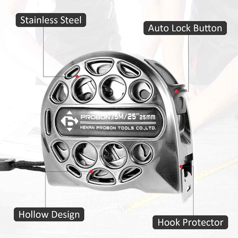 7.5M/25FT Stainless Steel Retractable Tape Measure with Washable and Anti-Fall Design, Double-Sided Scale (FT/CM), Manual Lock for Accurate Measurements in Saudi Arabia