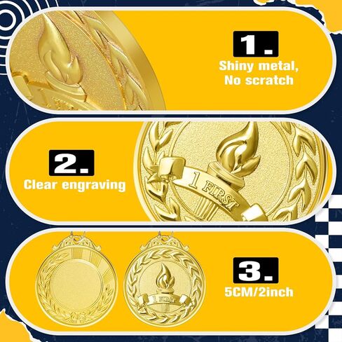 24 PCS 1st Place Medals for Kids ، Medals for Gold Metal Award Medals for Comple Basketball Cootccer Complists Party Bees Team Team Cootcer Running ، 2 inch in Kuwait