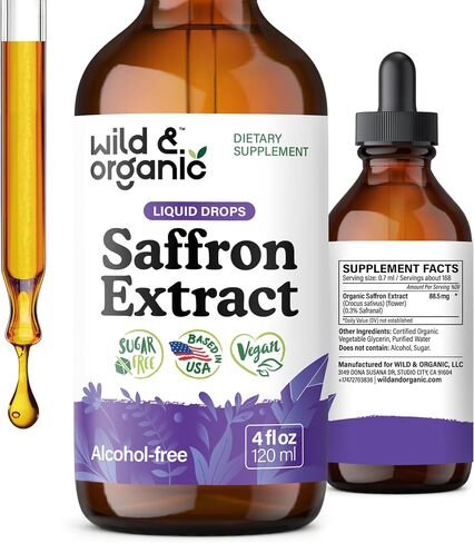 Wild & Organic Saffron Tincture - 88.5 mg Saffron Extract Drops for Mood, Focus, Eye Support - Crocus Sativus Liquid Extract - Vegan, Alcohol & Sugar-Free Supplement - 4 fl oz in Saudi Arabia