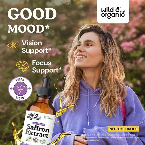 Wild & Organic Saffron Tincture - 88.5 mg Saffron Extract Drops for Mood, Focus, Eye Support - Crocus Sativus Liquid Extract - Vegan, Alcohol & Sugar-Free Supplement - 4 fl oz in Saudi Arabia