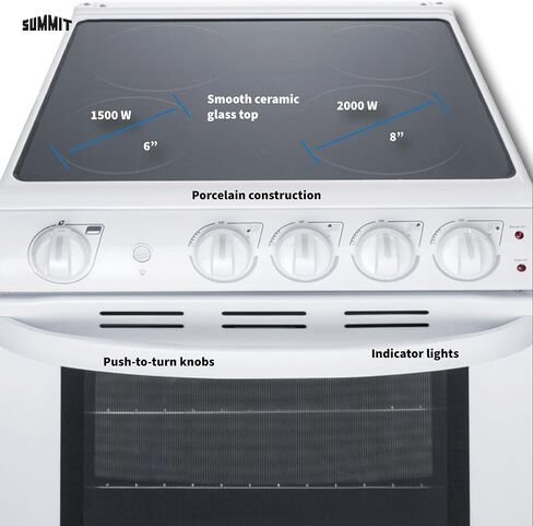 Summit REX2421WRT 24 Electric Range with 4 Elements Ceramic Glass Cooktop 2.9 cu. ft. Oven Capacity Storage Drawer Adjustable Racks ADA Compliant in White in Saudi Arabia