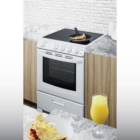 Summit REX2421WRT 24 Electric Range with 4 Elements Ceramic Glass Cooktop 2.9 cu. ft. Oven Capacity Storage Drawer Adjustable Racks ADA Compliant in White in Saudi Arabia