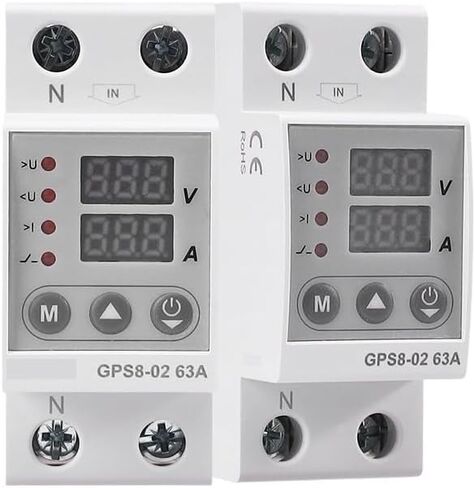 GPS8 DIN RAIL DANER DUND DISHED قابلة للتعديل على التيار الجهد تحت الجهد ترحيل حماية الجهد 63A 220V 230V (GPS8-02-AUPPER WIRING ، 63A) in Saudi Arabia