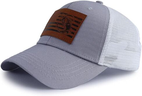 American Flag with Bass Trucker Hats for Men, Adjustable Leather Patch Mesh Fishing Baseball Cap in Kuwait