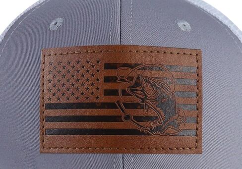 American Flag with Bass Trucker Hats for Men, Adjustable Leather Patch Mesh Fishing Baseball Cap in Kuwait