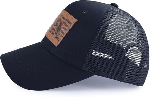American Flag with Bass Trucker Hats for Men, Adjustable Leather Patch Mesh Fishing Baseball Cap in Kuwait