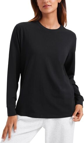 CRZ Yoga Pima Cotton قمصان طويلة الأكمام للنساء للنساء عنق الرقبة غير الرسمية الأساسيات الناعمة التمرين اليوغا تي شيرت in Saudi Arabia