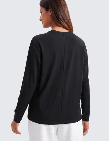 CRZ Yoga Pima Cotton قمصان طويلة الأكمام للنساء للنساء عنق الرقبة غير الرسمية الأساسيات الناعمة التمرين اليوغا تي شيرت in Saudi Arabia
