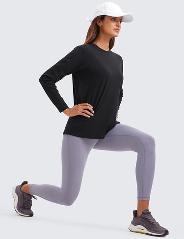 CRZ Yoga Pima Cotton قمصان طويلة الأكمام للنساء للنساء عنق الرقبة غير الرسمية الأساسيات الناعمة التمرين اليوغا تي شيرت in Saudi Arabia