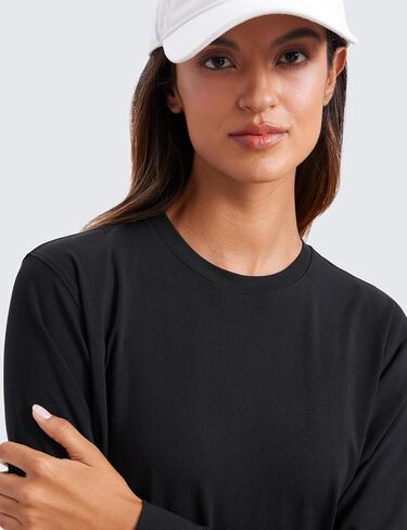 CRZ Yoga Pima Cotton قمصان طويلة الأكمام للنساء للنساء عنق الرقبة غير الرسمية الأساسيات الناعمة التمرين اليوغا تي شيرت in Saudi Arabia