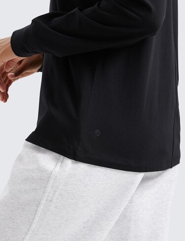 CRZ Yoga Pima Cotton قمصان طويلة الأكمام للنساء للنساء عنق الرقبة غير الرسمية الأساسيات الناعمة التمرين اليوغا تي شيرت in Saudi Arabia