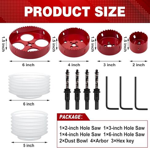 Blulu 4 Set 2/3/4/6 Inch Hole Saw for Recessed Lights and Can Lights, Bi-Metal with Dust Bowl Gard Carbide Hole Saw Set with Drill Bits for Wood, Plywood, Plaster Drywall, PVC, Thin Metal in Saudi Arabia