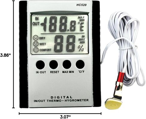 iKKEGOL Digital Indoor Outdoor in/OUT Wall Mount Monitor Sensor LCD Temperature Thermometer Hygrometer Humidity Meter with Probe Cable in Kuwait