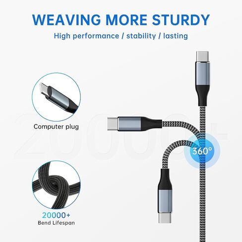 كبل USB C إلى USB C Cable 60W ، 4.9ft+6.6ft -Pack Type Cable C Cable Fast Charging for iPhone 16/15 Pro ، Samsung Galaxy S25 -S23 ، Google Pixel 9 - Type Type C Charger Cord (Gray) in Kuwait