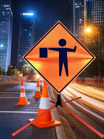Orangegear® 36 "× 36" عالي الكثافة العاكس لافتة مرور المتوافقة مع Rollup MUTCD ، أضلاع الألياف الزجاجية والفولاذ المفرد لعلامة الربيع (العمل في المقدمة) in Saudi Arabia