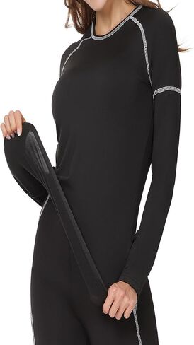 Womens Thermal Tops Crew Neck Fleece Lined Shirt Long Sleeve Base Layer Undershirt Solid in Saudi Arabia