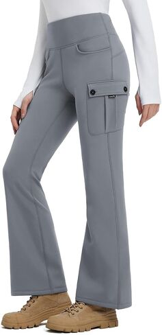 baleaf Women's Thick Fleece Lined Flare Pants Water Resistant Cargo Pockets High Waisted Winter Snow Pants in Saudi Arabia