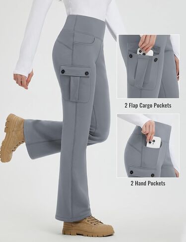 baleaf Women's Thick Fleece Lined Flare Pants Water Resistant Cargo Pockets High Waisted Winter Snow Pants in Saudi Arabia