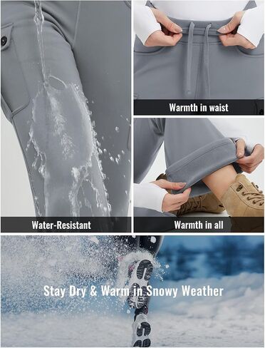 baleaf Women's Thick Fleece Lined Flare Pants Water Resistant Cargo Pockets High Waisted Winter Snow Pants in Saudi Arabia