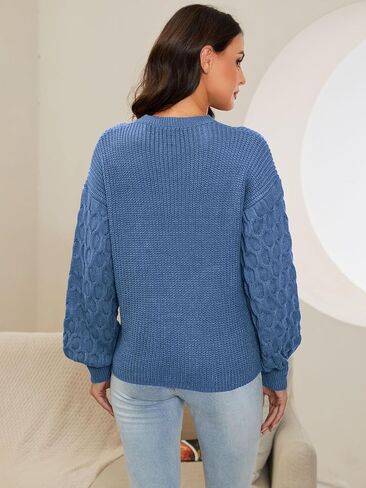 Womens Sweaters Long Sleeve Tops 2024 Sweatshirt for Women Fall Fashion Shirts Crewneck Cute Pullover Solid Clothes in Kuwait