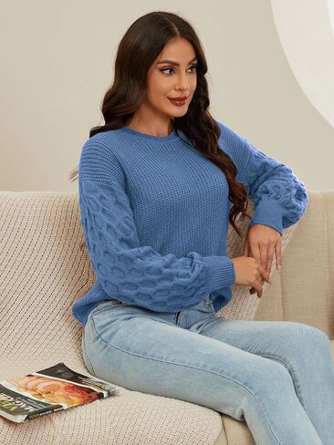 Womens Sweaters Long Sleeve Tops 2024 Sweatshirt for Women Fall Fashion Shirts Crewneck Cute Pullover Solid Clothes in Kuwait