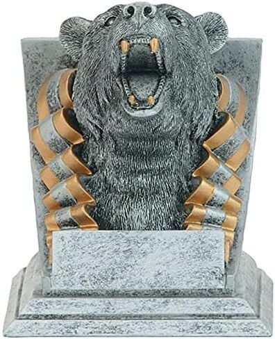 Decade Awards Grizzly Bear Mascot Trophy - 4 Inch Tall | Engraved Bear Spirit Award, Silver and Gold - Customize Now in Saudi Arabia