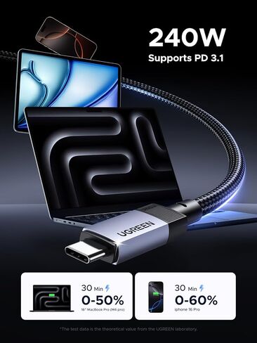 كابل Ugreen 240W USB C ، 40 جيجابت في الثانية USB C إلى USB C Cable USB4.0 GEN3 8K 60Hz PD 3.1 CABLE CABLE متوافق مع شاشات USB C ، المراكز ، الأرصفة ، MacBook Air ، iPhone 16/15 Pro Max ، Galaxy S25/S24 Ultra ، 3.3ft ، 3.3ft in Kuwait