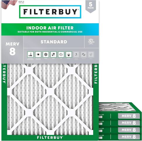 مرشح هواء Filterbuy 14x24x1 MERV 8 Dust Defense (5 عبوات)، استبدال مرشحات هواء فرن HVAC AC المطوية (الحجم الفعلي: 13.38 × 23.38 × 0.75 بوصة) in Kuwait