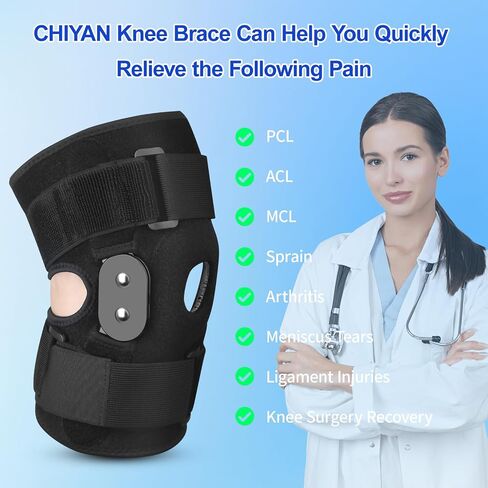 CHIYAN Hinged Knee Brace for Women Men, Open Patella Design with Dual Metal Side Stabilizers, Knee Immobilizer Support for Joint Pain Relief, Arthritis, Meniscus Tear, ACL, PCL, MCL in Saudi Arabia
